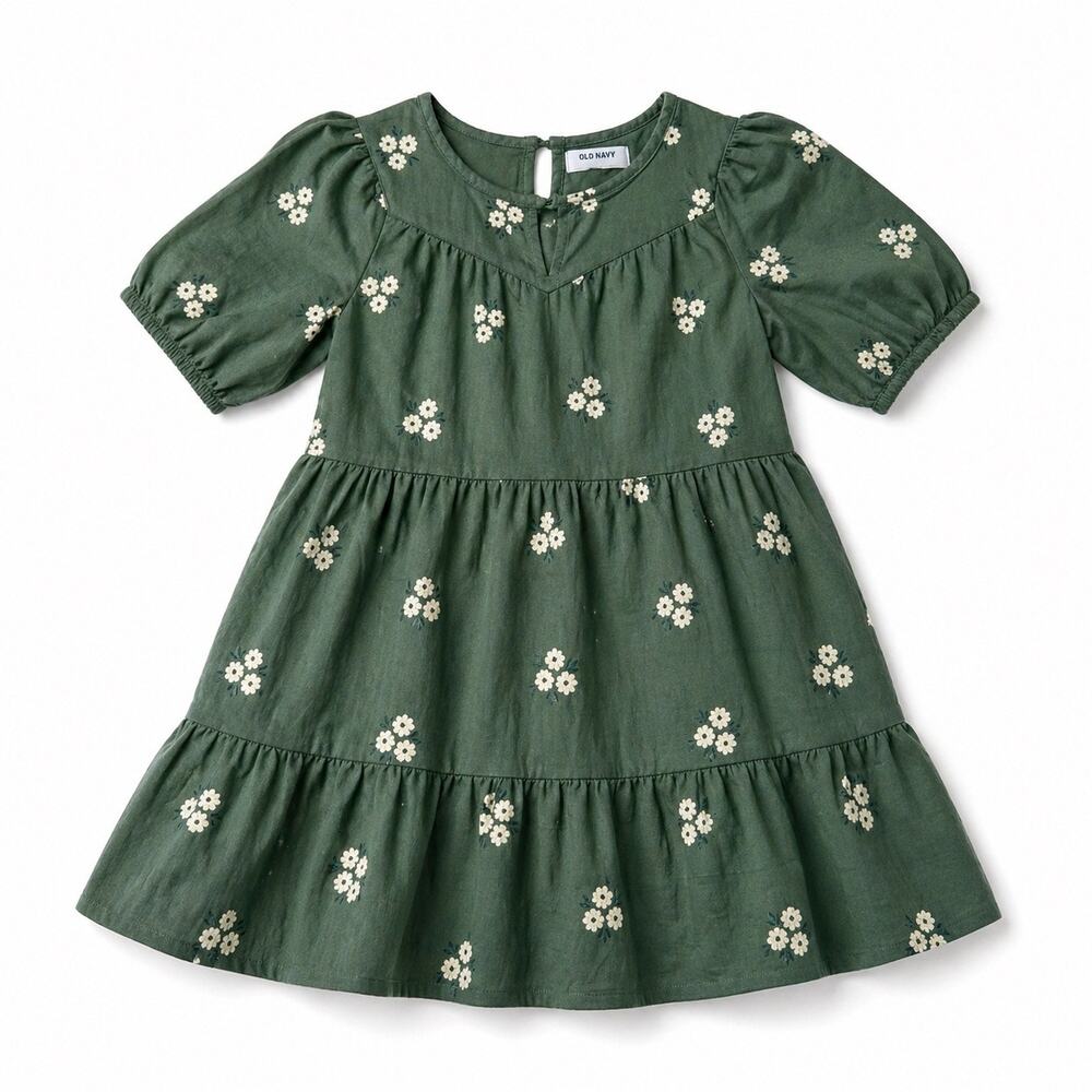 Old Navy Girls Sage Green Floral Tiered Dress - Size M